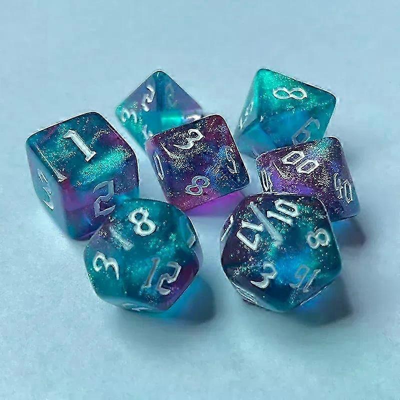 7Pcs/Set Glitter Polyhedral Dice Set Two-coloured D4 D6 D8 D10 D12 D20 for Role Playing Games