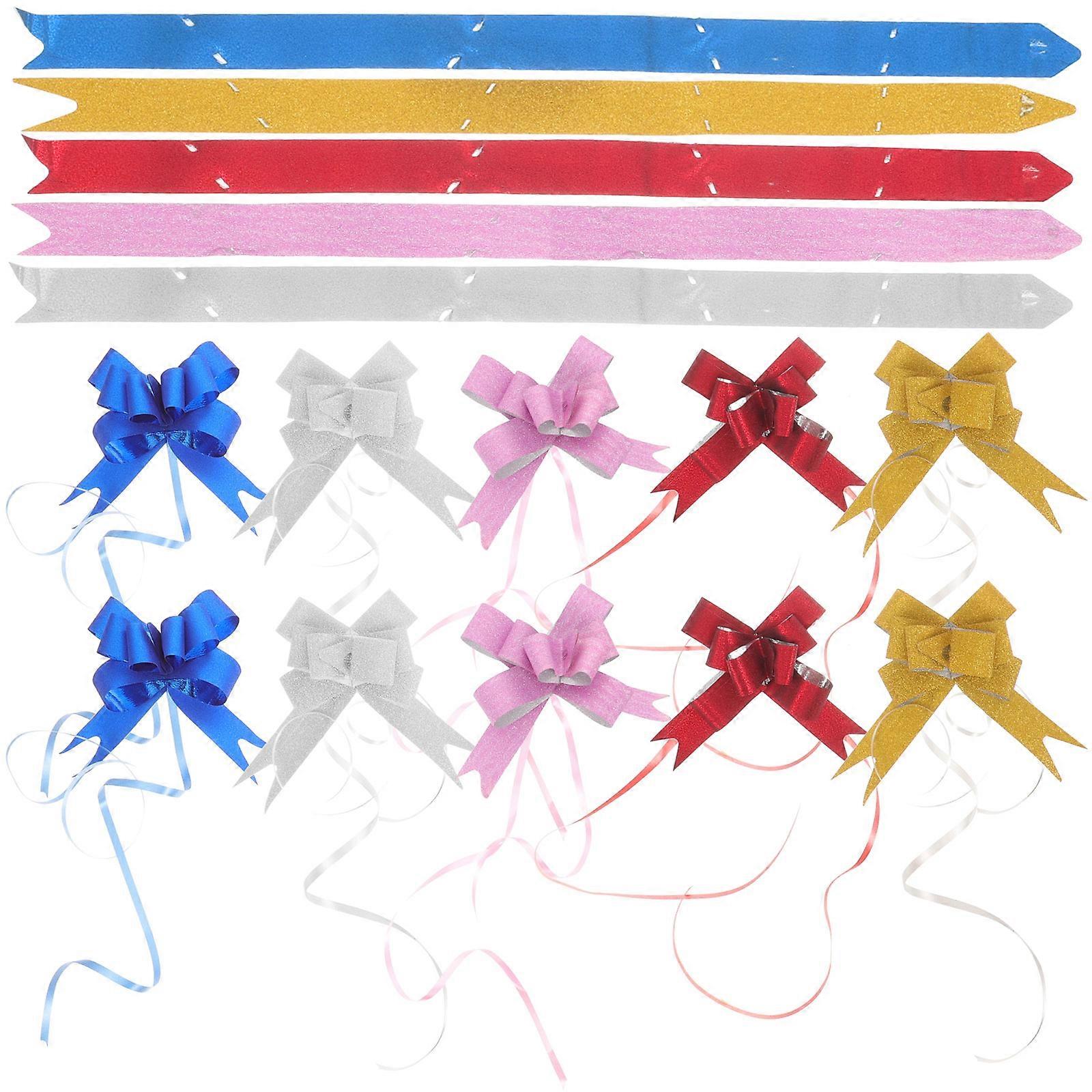 Pull Flower Ribbon Bows Elegant Polyester Bows For Cake present Wrapping Silver 100Pack