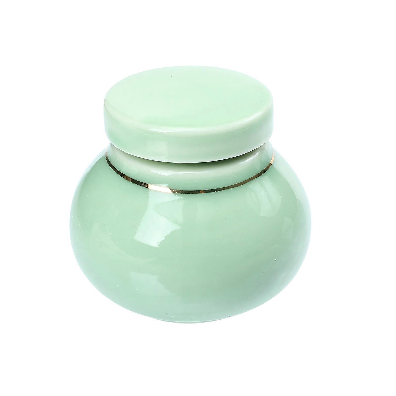 Ceramic Rice Container Sealing Tea Leaves Storage Canister Home Use Green 5x5cm Square 1Pcs
