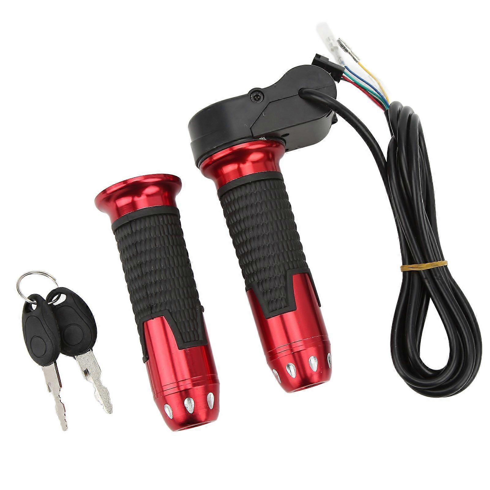 1 Pair 12V99V Throttle Grips Universal Twist Throttle Accelerator Grip Handlebar with Keys for Electric Bike ScooterRed YMQX)