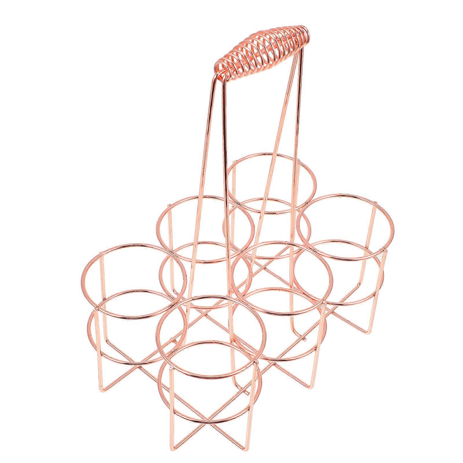 Portable Iron Beer & Storage Rack with Sturdy Handle – Creative, Space Saving Design for Home Bar and Party Use – Rose Gold Finish