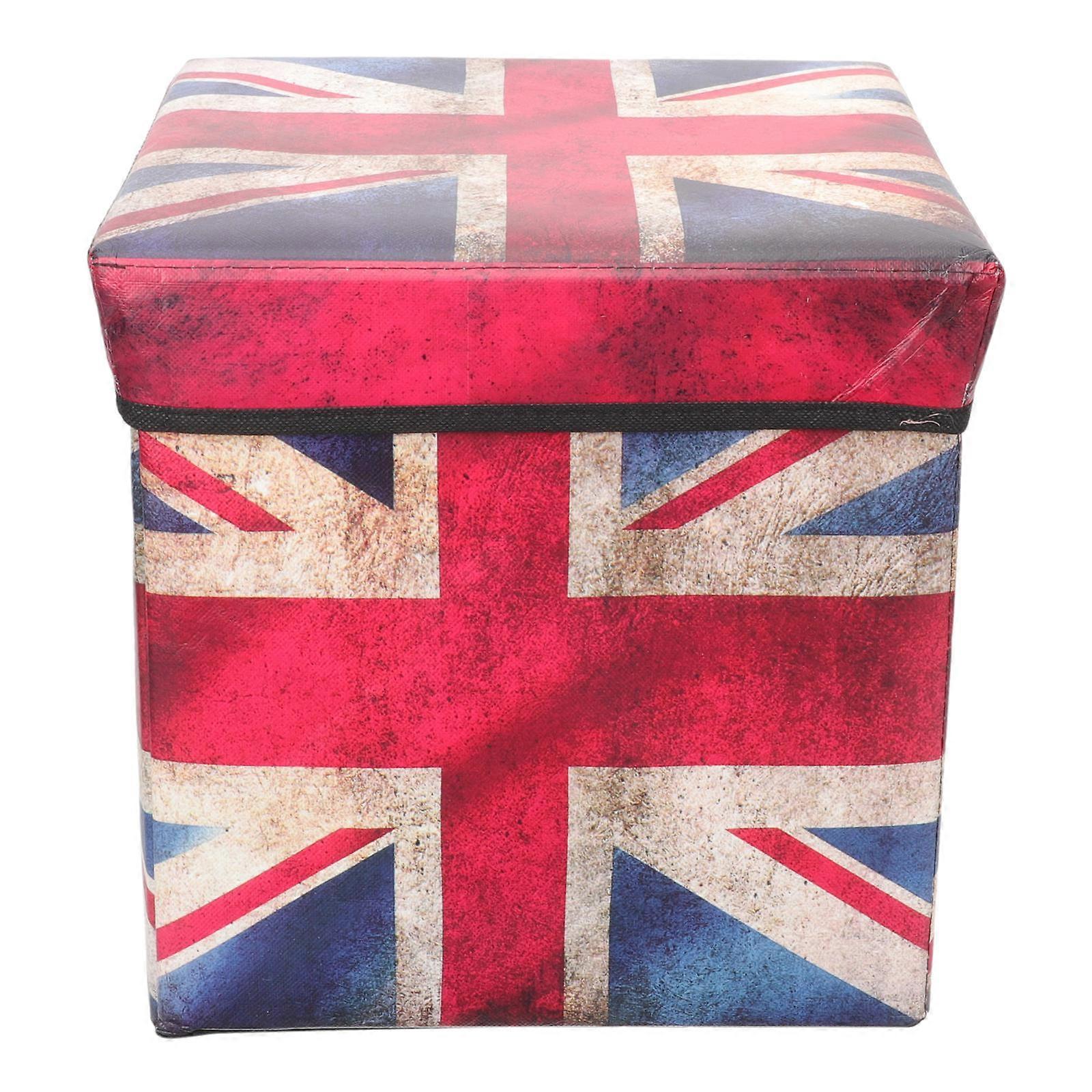 Footstool with Storage British Flag Pattern Living Room Bedroom Non-woven Fabrics 11.8×11.8×11.8in 1Pcs