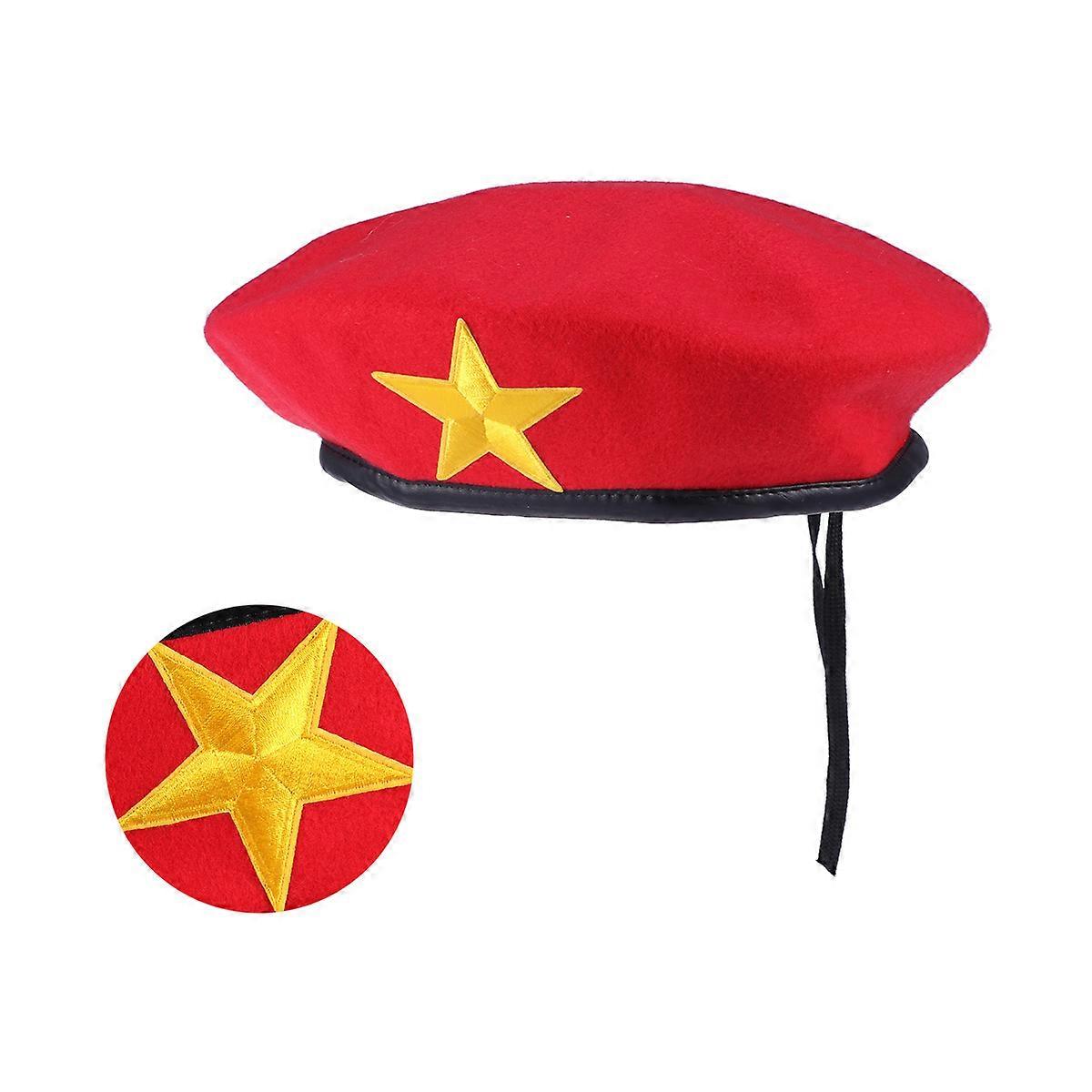 Dance Stage Hat Beret Square Dancing Yellow Star Adjustable Cord 1Set