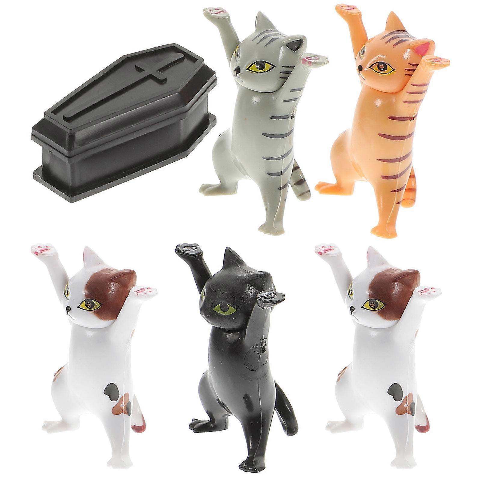 Dancing Cat Figurines Coffin Shape Desk Ornament Table Decoration Storage Box 1Set