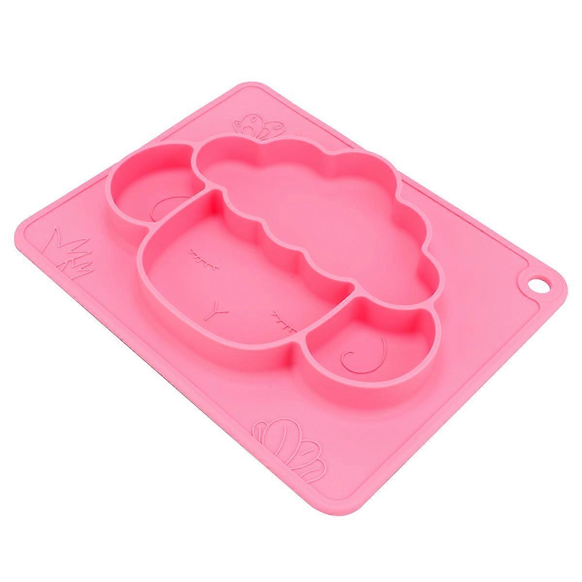 Suction Plates For Toddlers Children Silicone Plate Animal Shape Feeding Bowl Pink 23X18.3X3cm Anti-Slip Non-Breakable 1Set