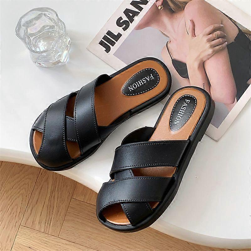 Fashionable Flip-Flops For Women To Wear Outside In Spring And Summer, Retro Woven And Hollowed-Out One-Step Lazy Slippers