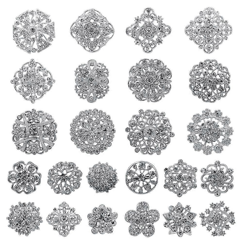 Crystal Rhinestone Brooch Pin Bridal Sashes Wedding Invitations Assorted Color 24Pcs