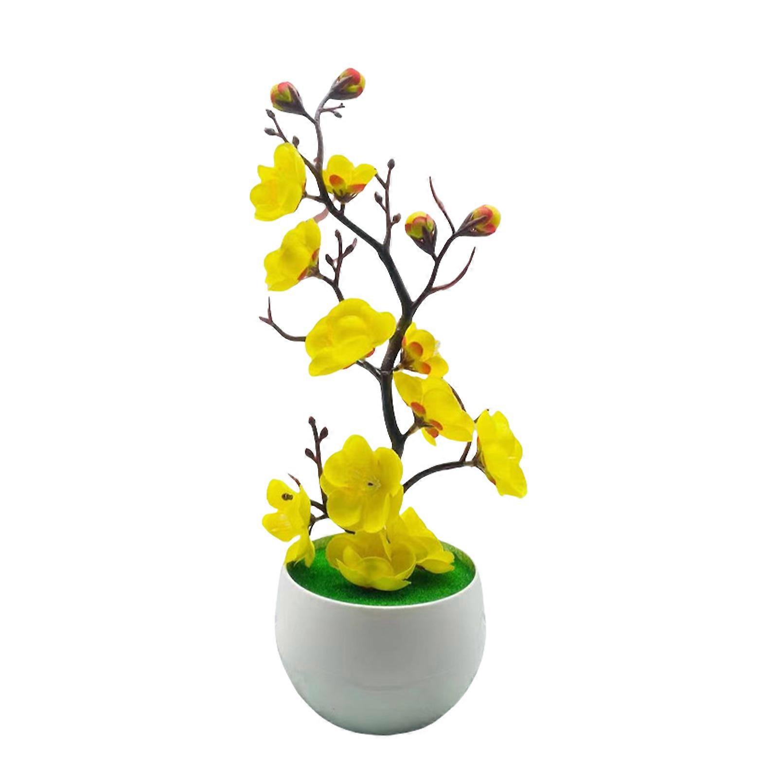 30CM Realistic Flower Tree Potted Flower Artificial Plant Not Need Watering Decorative Home Desk Display Accent Yellow