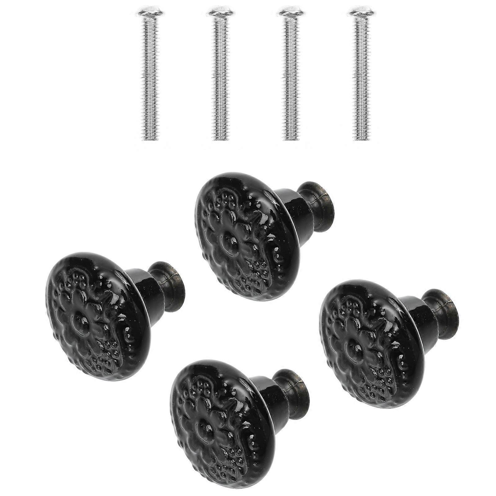Vintage Round Ceramic Door Knobs Set of 4 with Screws Antique Drawer Handles for Cabinets, Wardrobes, Cupboards and Dressers Retro Floral Pattern