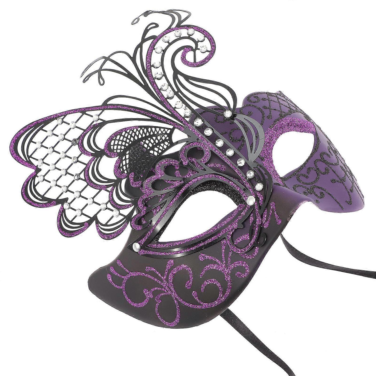 Halloween Masquerade Mask Butterfly Party Accessory Purple Plastic Metal Carnival 1Set
