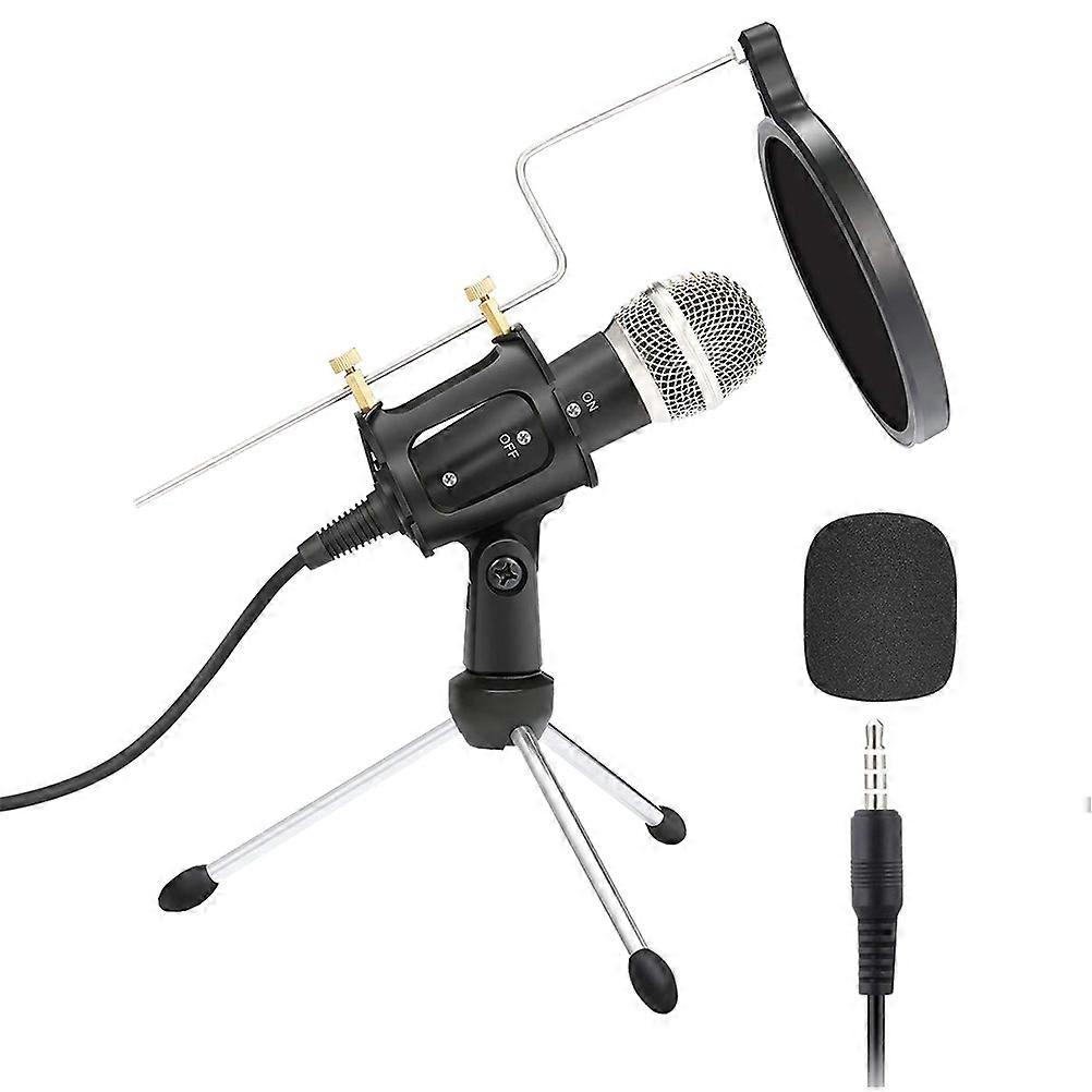 Black Computer Microphone Stand Set for Recording and Live Broadcasting with Adjustable Holder