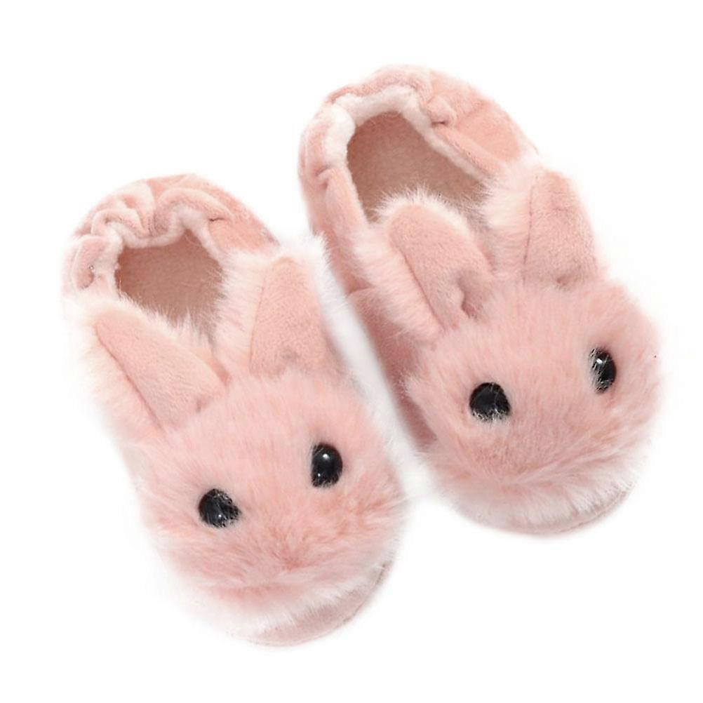 Practical Nonslip Slippers for Children with Lovely Rabbit Design Pink Short Plush and TPR Size 13 14