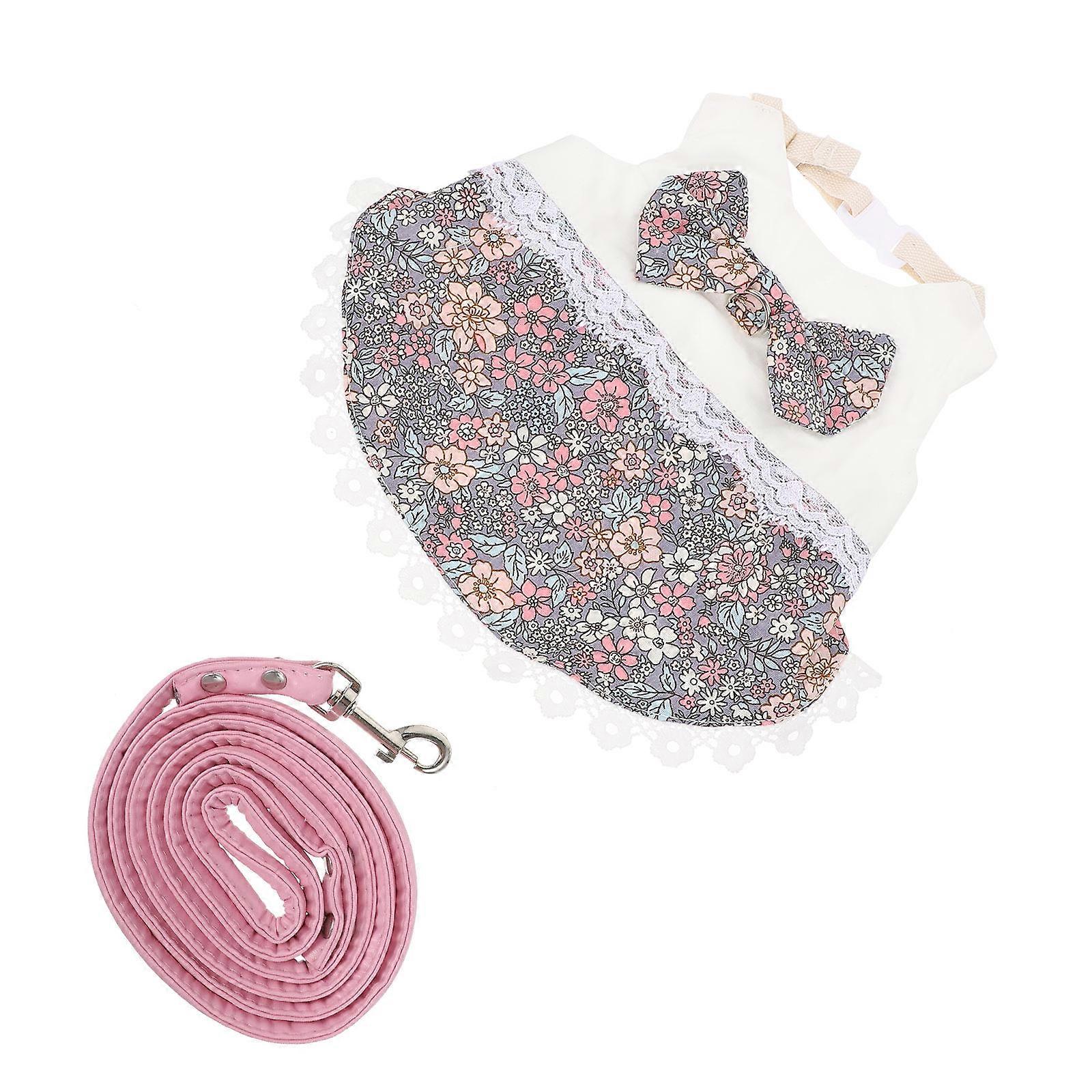 Lace Dress Set with Leash for Small Animals, Stylish Summer Bunny Outfit for Indoor Outdoor Use, Easy Wear Hanging Ring Design for Photos Special
