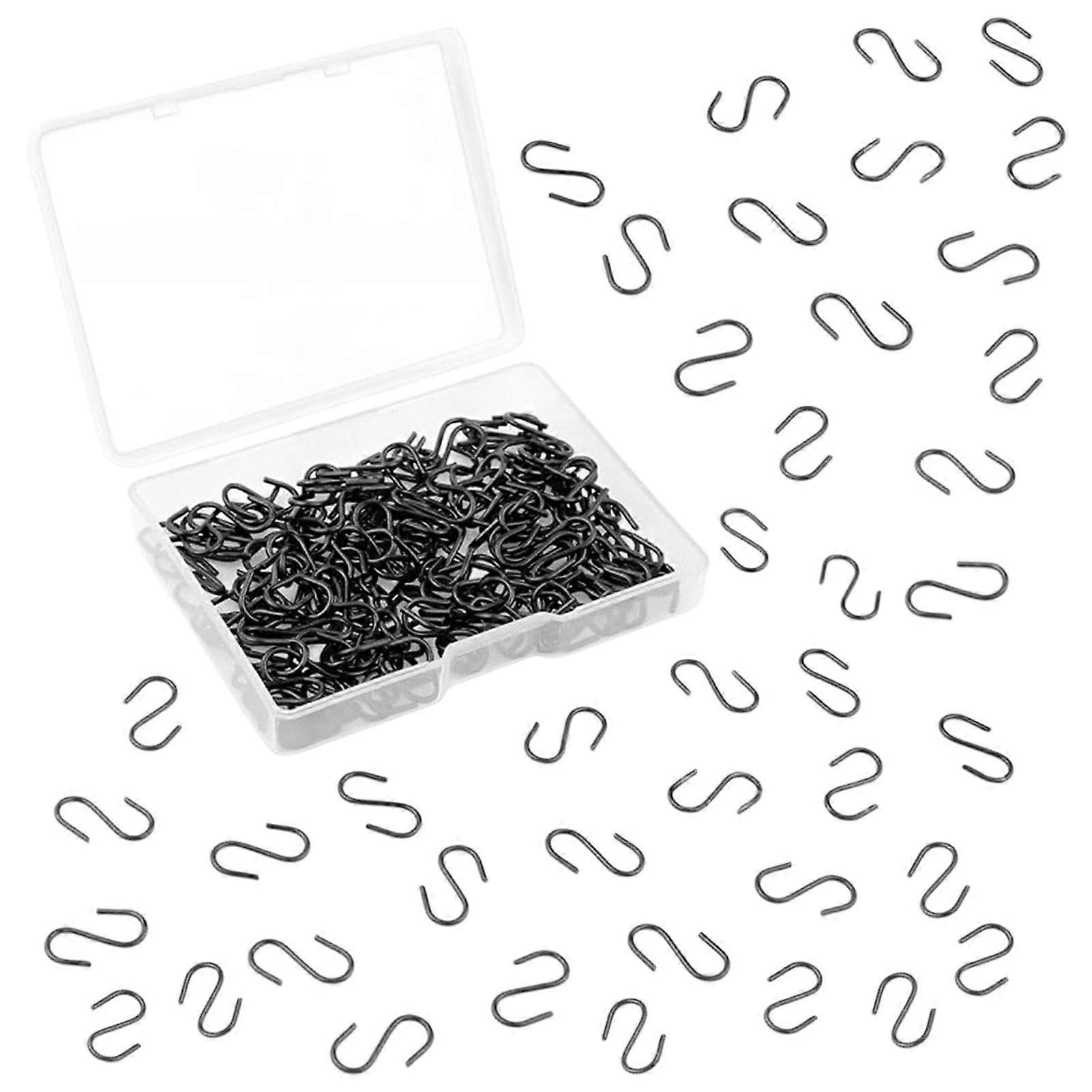 Mini Hook Connectors Pack of 100, 13.5 mm Metal S Hooks, Rustproof Black for Key Chains, DIY Storage and Craft Projects