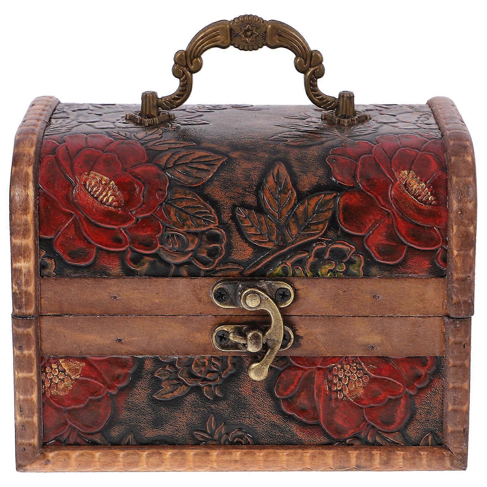 Wooden Jewelry Storage Box with Retro Design for Rings Necklaces and Earrings Multi Color 7x4.5x3