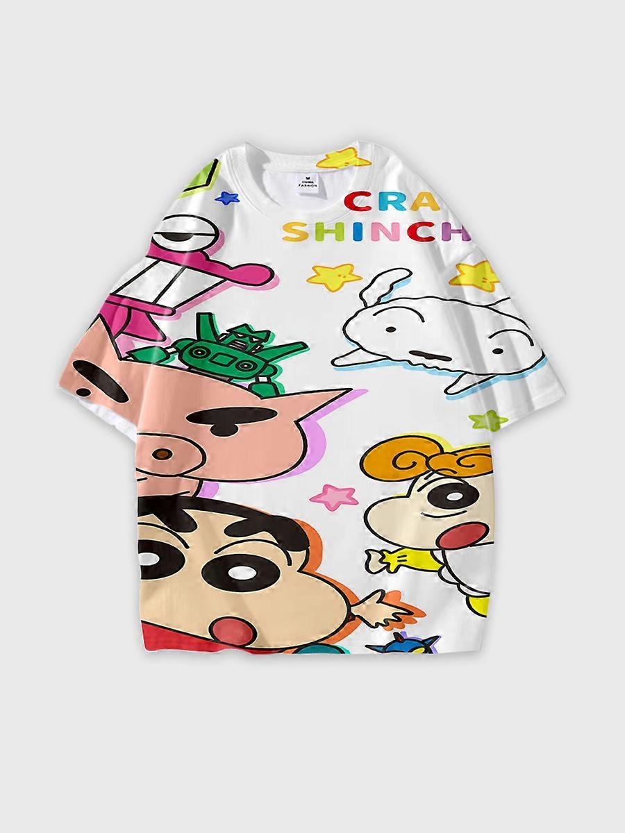 T-shirt girocollo Cartoon Pattern manica corta sciolta O91