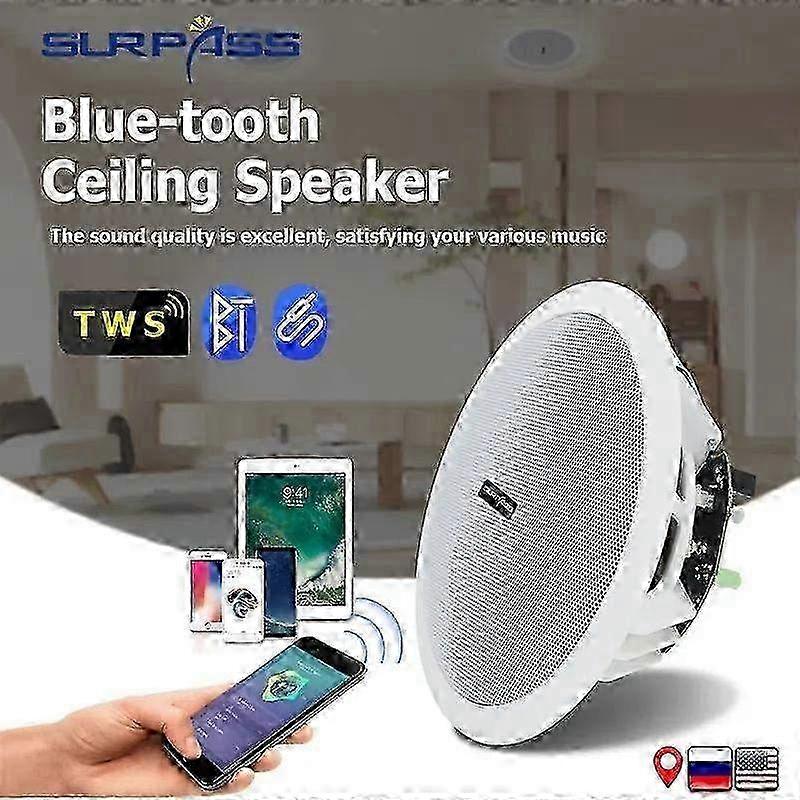Waterproof 6 Inch Bluetooth Ceiling Speaker with Built-in Digital Amplifier, 10W Wireless Indoor Speaker for Home, Office, and Outdoor Use