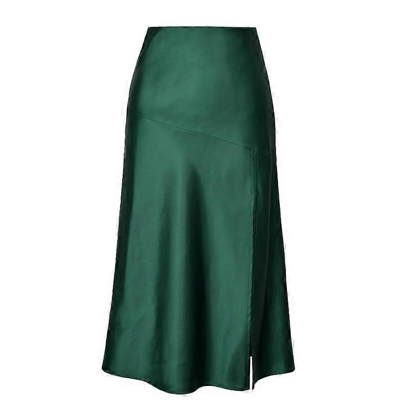 High Waist Satin Solid Color Split Long Bustier Skirt