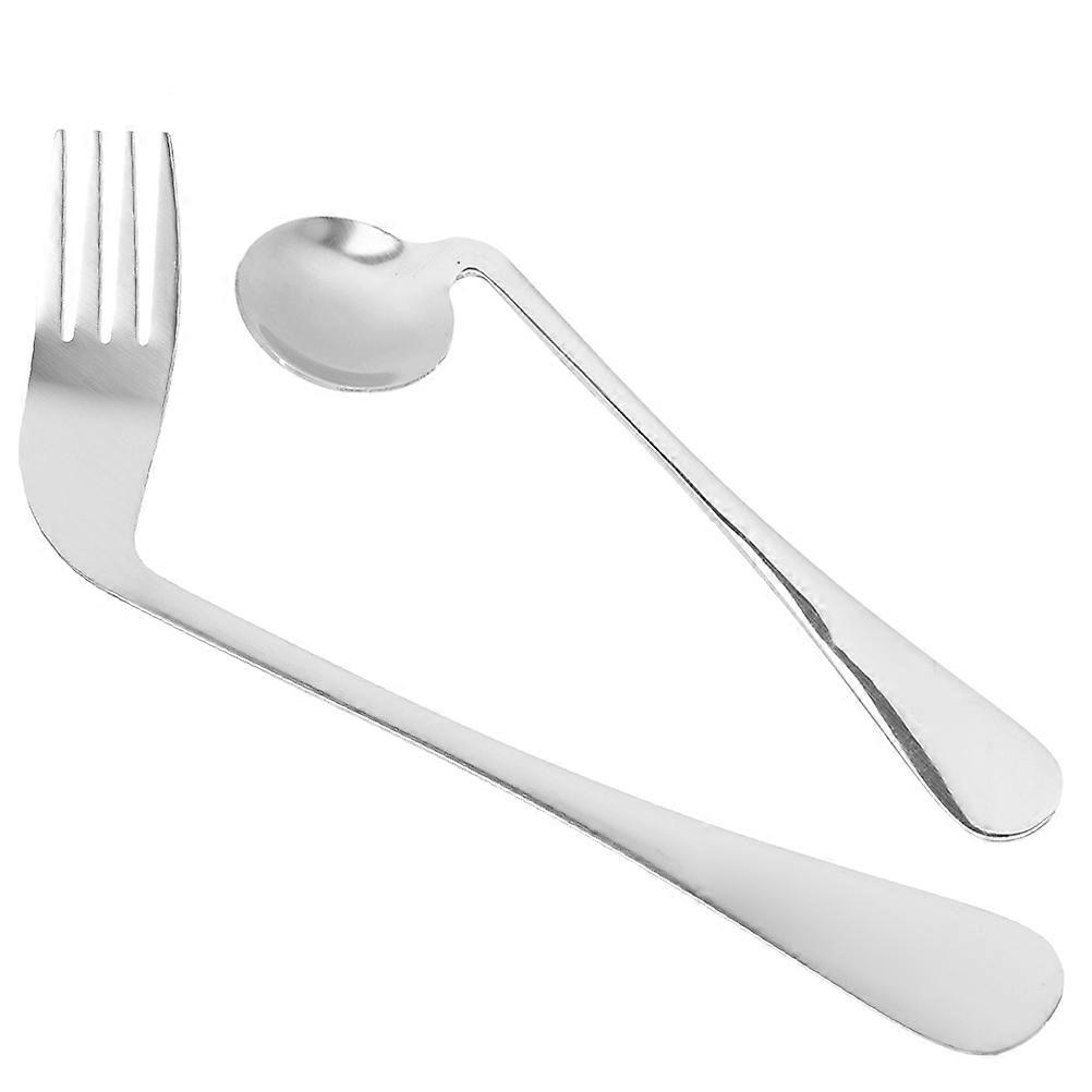 Stainless Steel Self Feeding Curved Spoon Fork Set   Ergonomic, Durable Cutlery for Elderly and Mobility Users