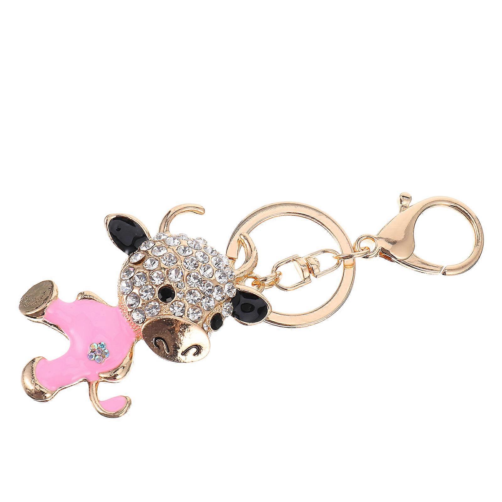 Durable Pink New Year Keychain Adorable Bag Pendant with Rhinestone Inlaid Design for Decoration