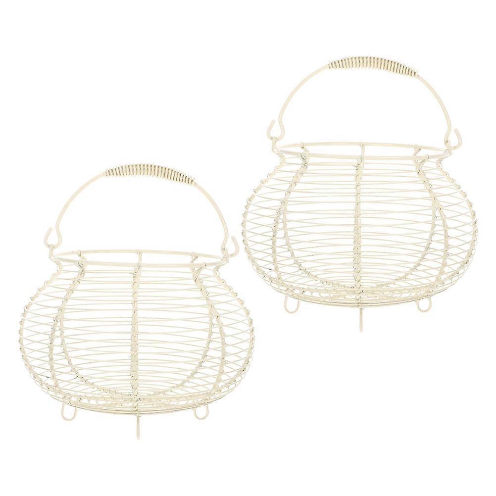 Rustic Farmhouse White Wire Egg Basket With Handle For Kitchen Home Decor 20.00X20.00X14.80CM Storage Solution 2Pcs