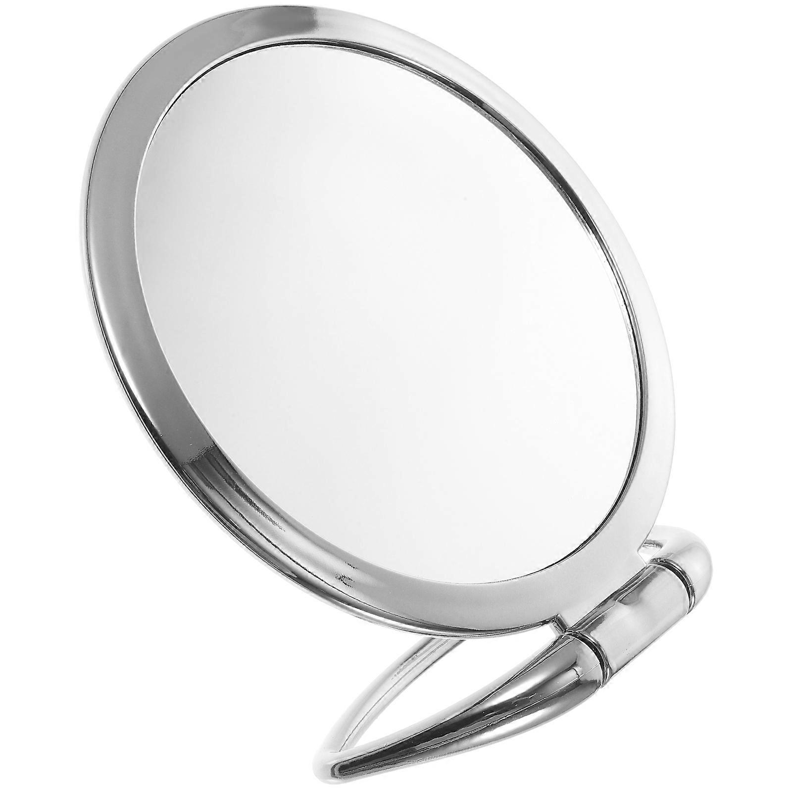 Double Sided Tabletop & Handheld Cosmetic Mirror with Hollow Handle for Makeup Use at Home and Travel