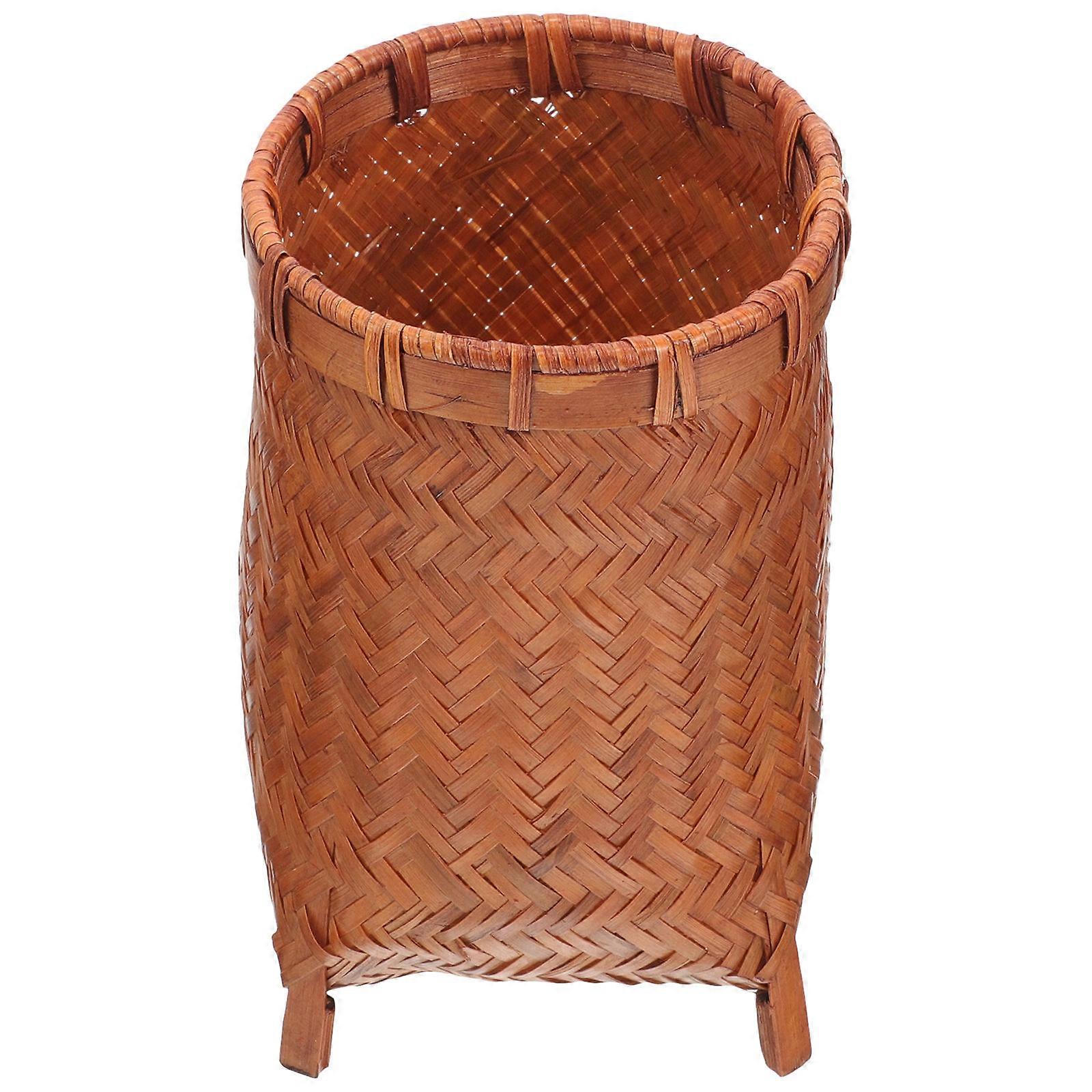 Vintage Woven Bamboo Pen Holder, Retro Multi Function Brush Organizer & Desktop Storage , Office Desk Decor