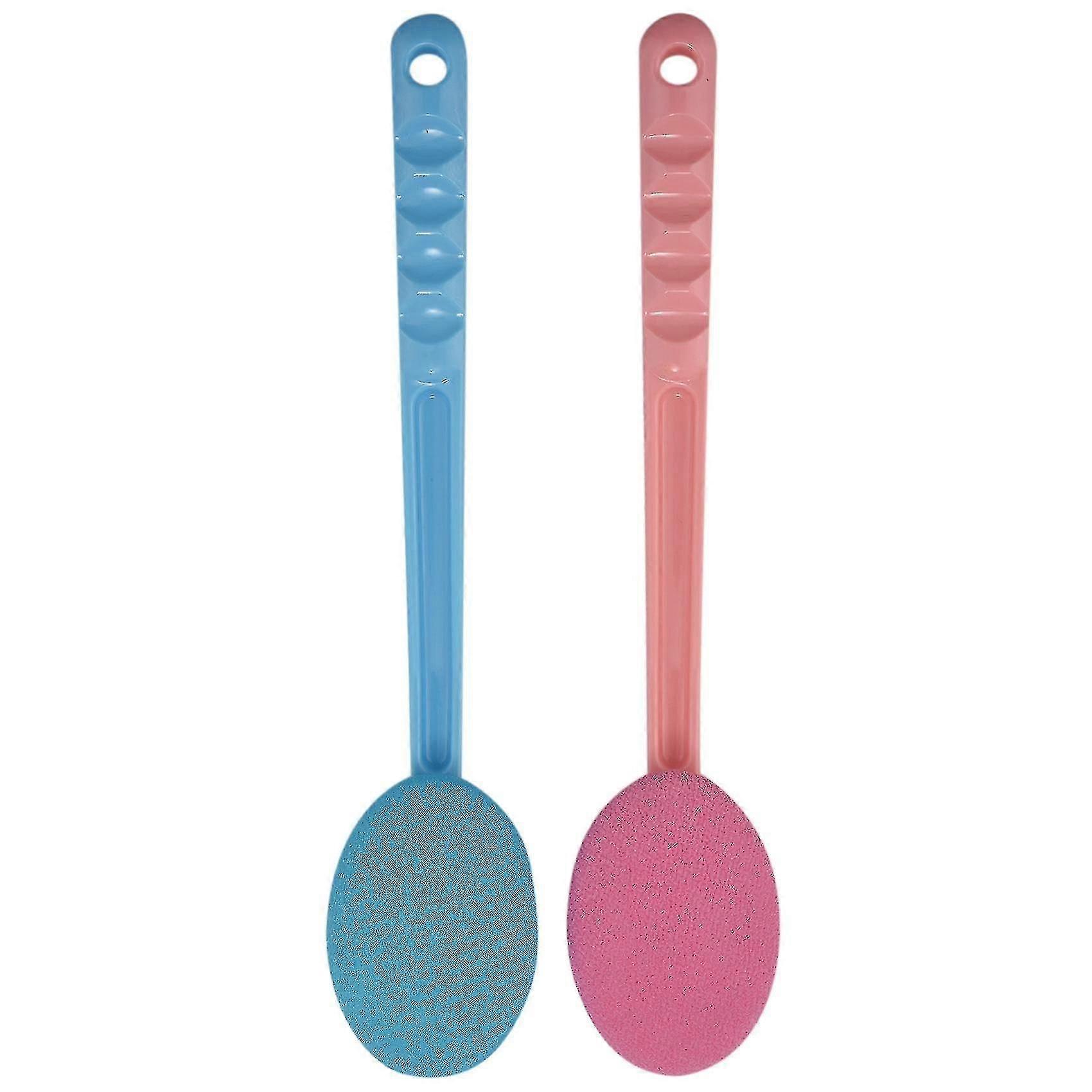 2pcs Long Handle Back Bath Brushes & Lotion Applicator Massager (Blue & Pink)