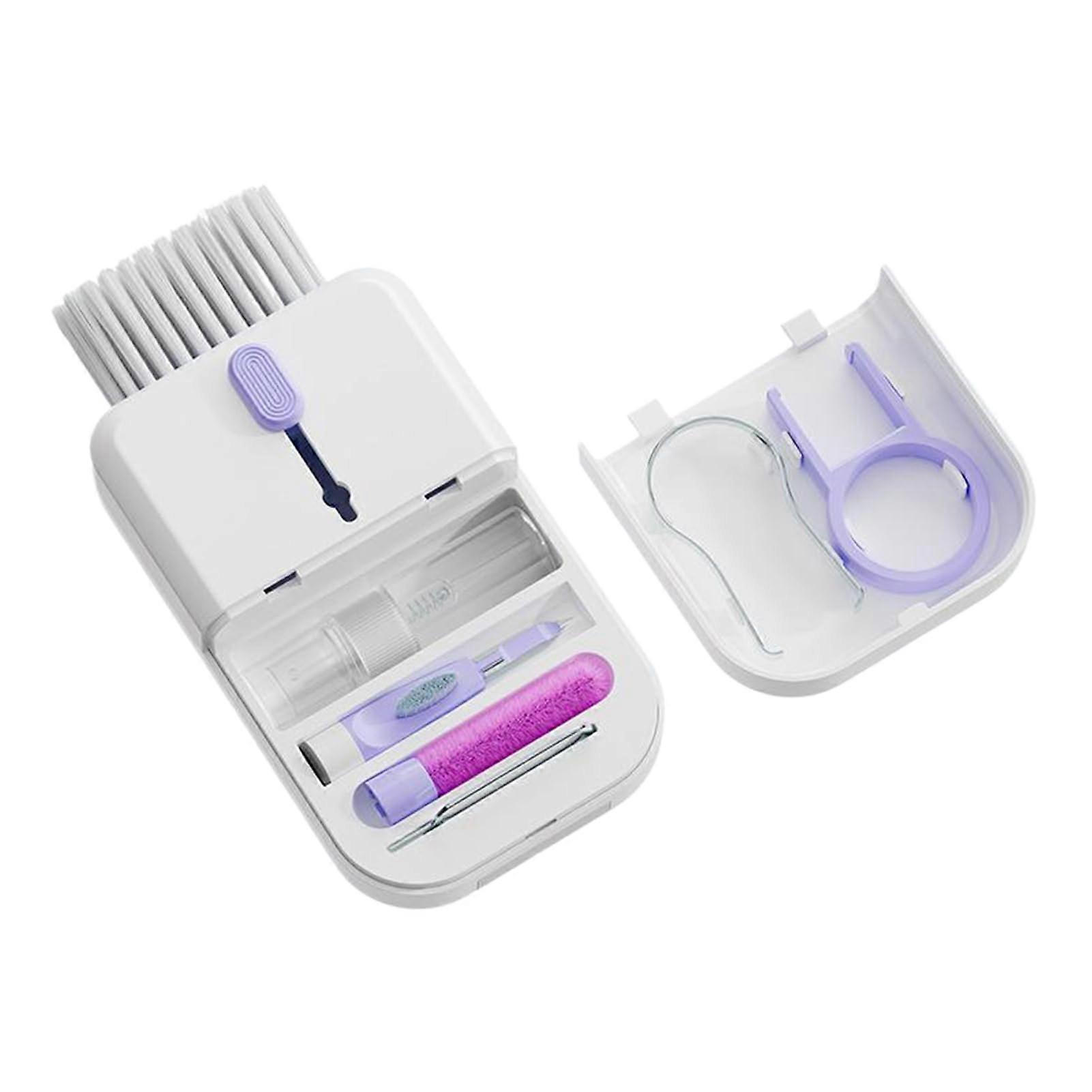 Compact, detachable keyboard cleaner, effectively cleans headphones and phone screens, multifunctional cleaning set, ABS set, purple.