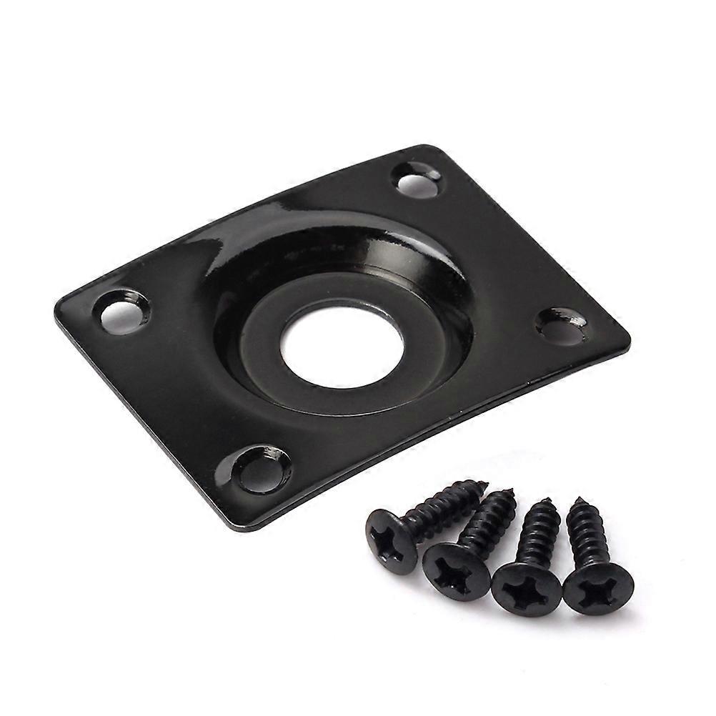 Square Curved Guitar Jack Plate, Durable Black Metal Socket with Screws for Electric Guitar and Bass, Standard Indented Pickup Output/Input Jack,