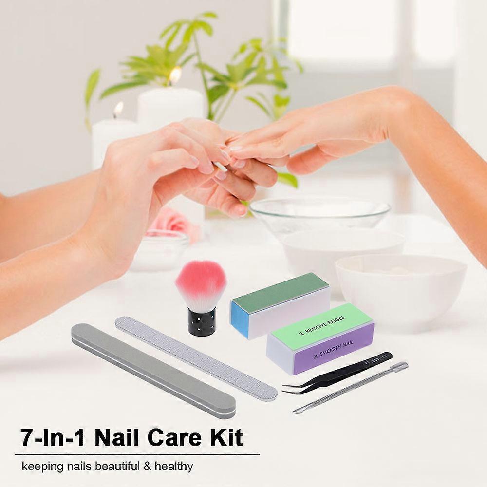 7-In-1 Polish Gel Remover Kit with Brush Sanding Files Clips Pusher Tweezers 4 Way Buffer Block Shiner Sponge Nail Tools