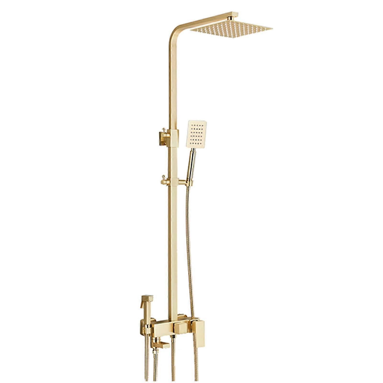 WallMounted Shower Mixer Tap Set in Mixed Gold with Bidet Sprayer, Brass Diverter Shower System, Hot and Cold Water Mixer Tap