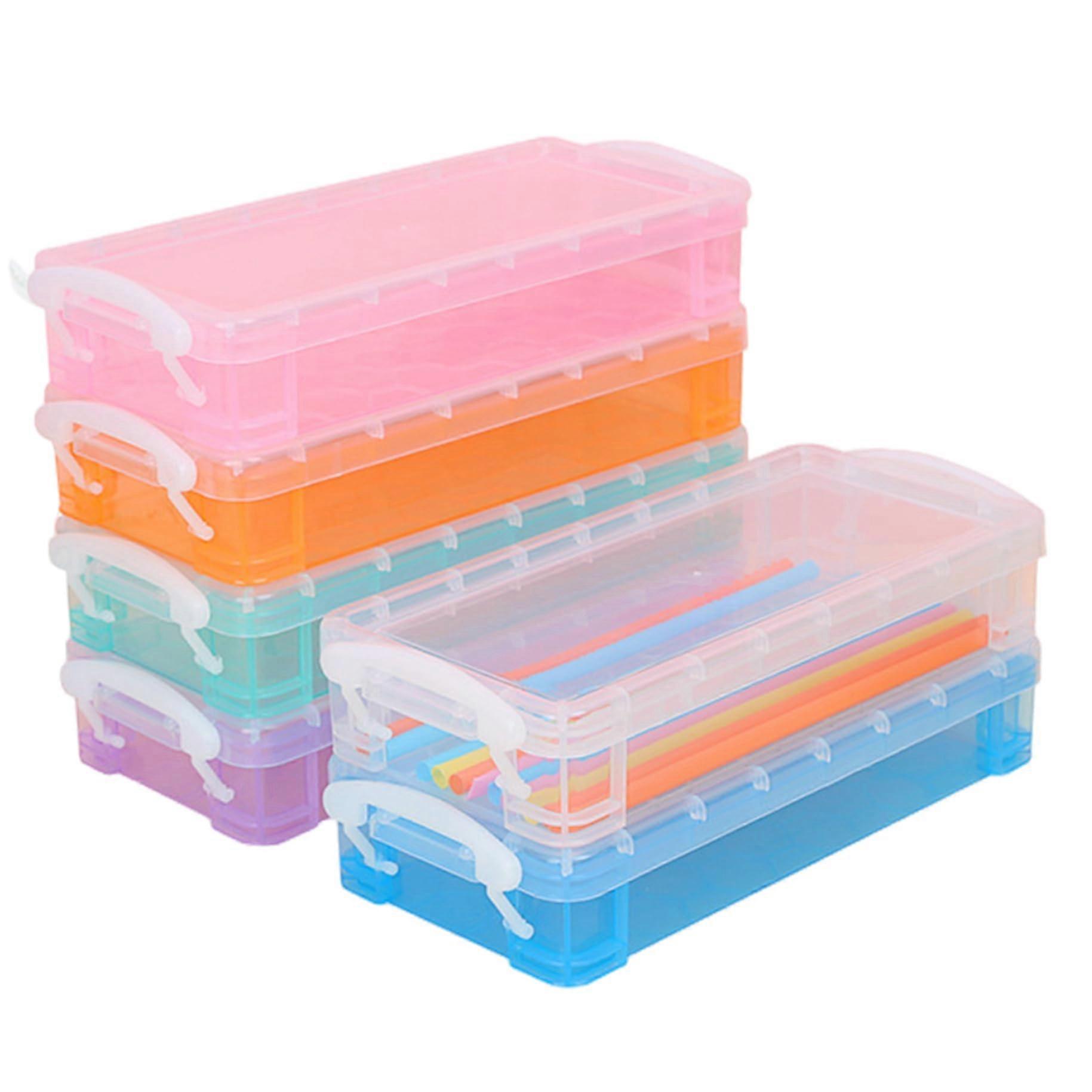 6pcs Pencil Case Box 8.3x3.9x1.8 Inch Large Capacity Snap Switch Crayon Storage Container for Art and School Supplies