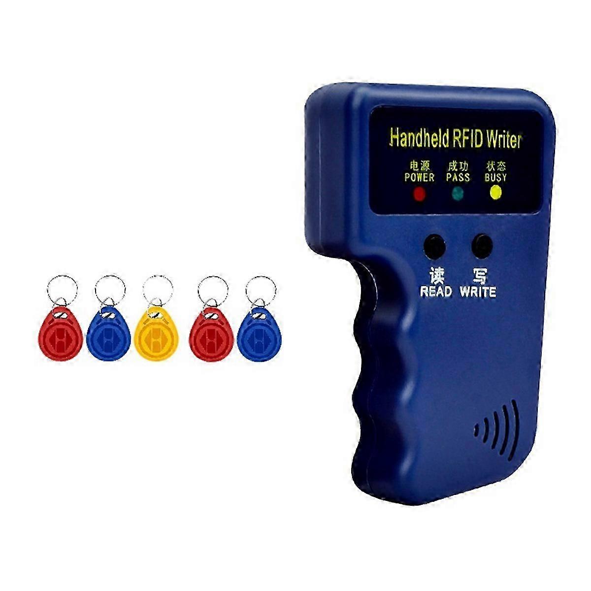 Handheld RFID Card Reader Writer - 125KHz Frequency + 5 Keyfobs Duplicator for ID Card Copy & Programming
