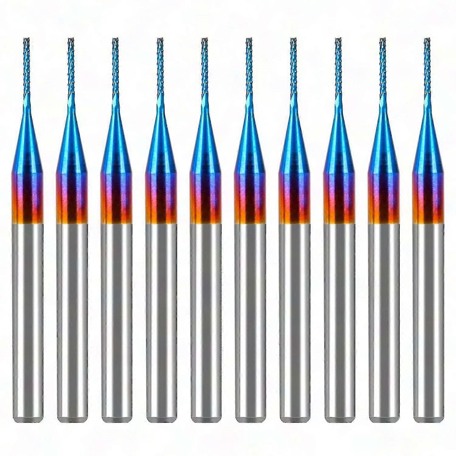 10 stk 0,6 mm karbid-endefreser, Super Nano-blåbelagt freser for gravering og fresing