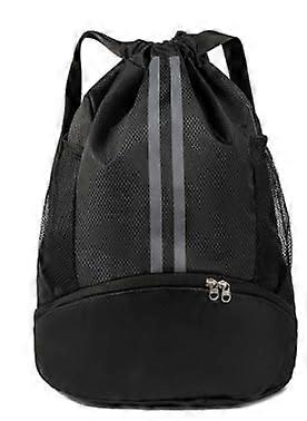 Sports Bag with Drawstring, Waterproof Oxford PE Backpack, Adjustable Gym Bag with Shoe Compartment for Men, Women, Children, Black