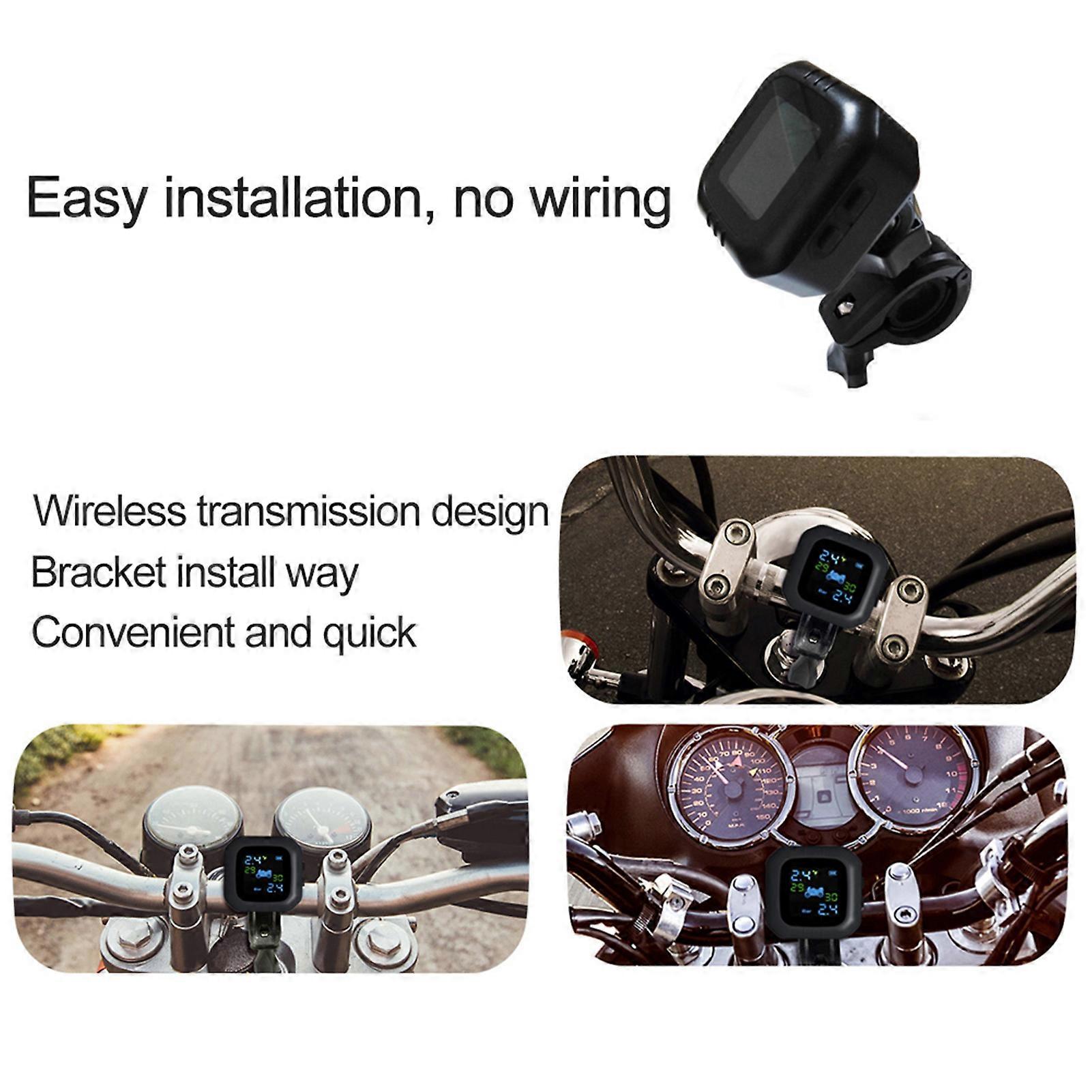 Waterproof Cordless TPMS Motorcycle Tire Pressure Monitoring System 2 External Sensor Moto Tools