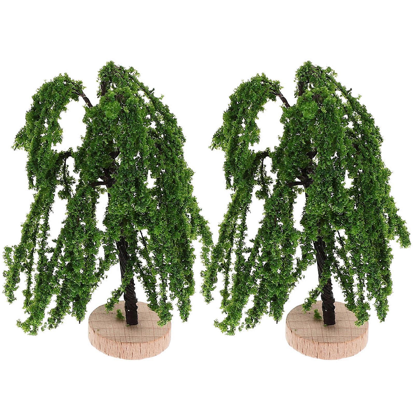 Miniature Landscape Trees for Decor Bright Green Color Adds Vitality to Desk or Living Room Scenes 2pcs