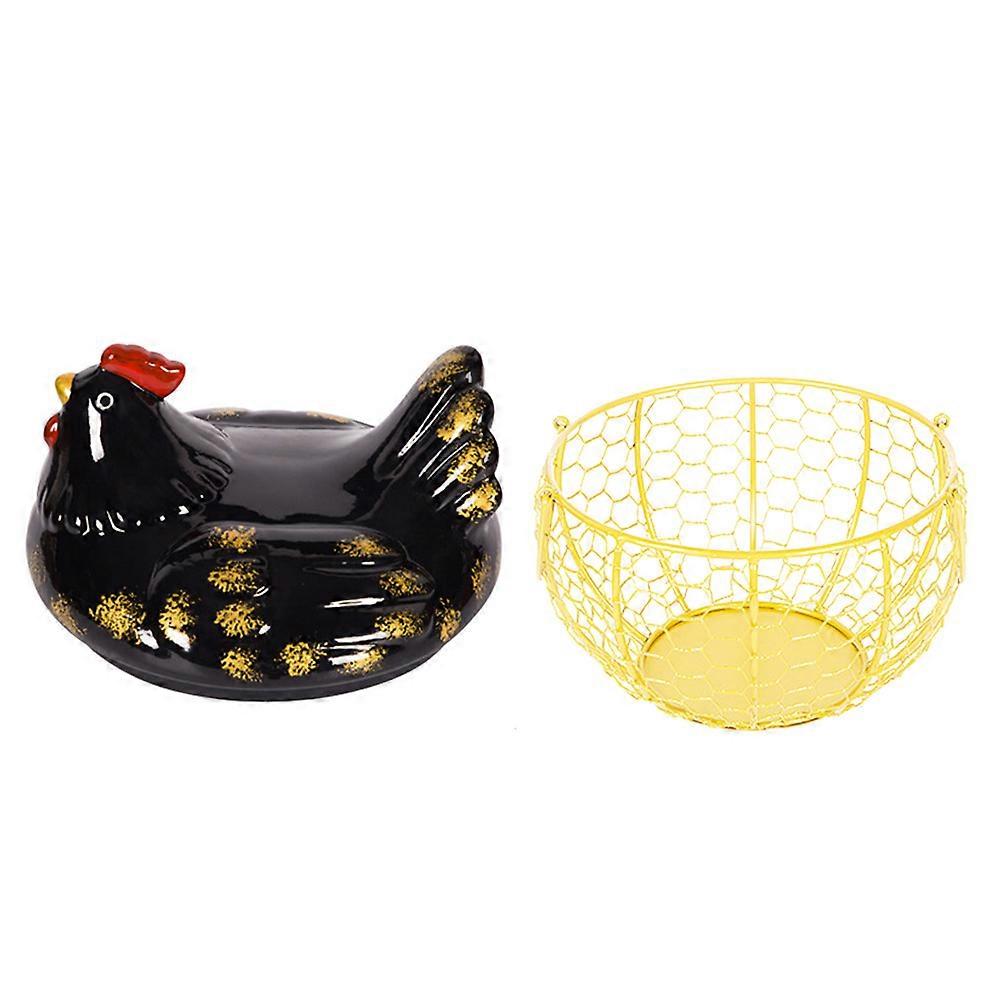Egg Storage Iron Art Basket Chicken Shape Kitchen Use Ceramic Iron Holder Storage 1Pack