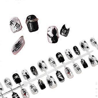 Prefabricated handmade wearable nail sets, Chinese-style cat's eye design, short square shape for daily nail art