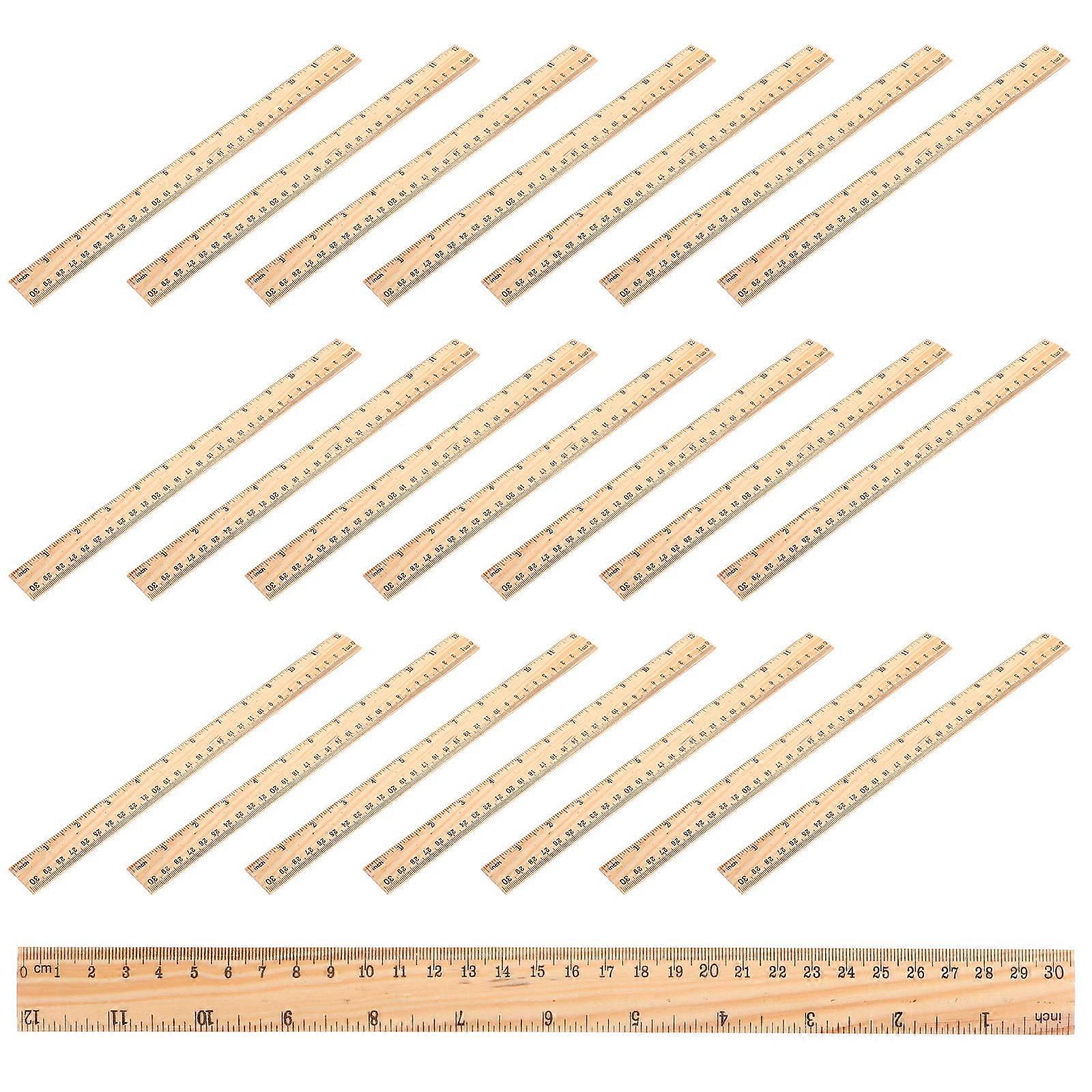 Wood Straight Rulers for School Use Lightweight Portable and Durable Light Brown 20 Pieces