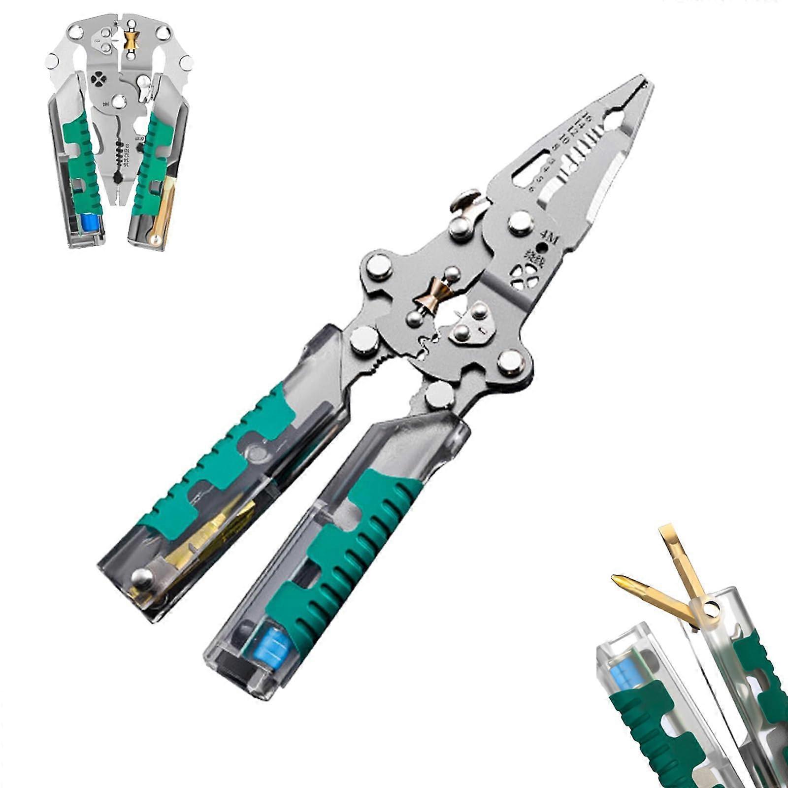 Electrical Pliers with Voltage Detector, Multifunctional Wire Strippers, Folding Screwdriver and Wire Cutting Tool (1pcs)