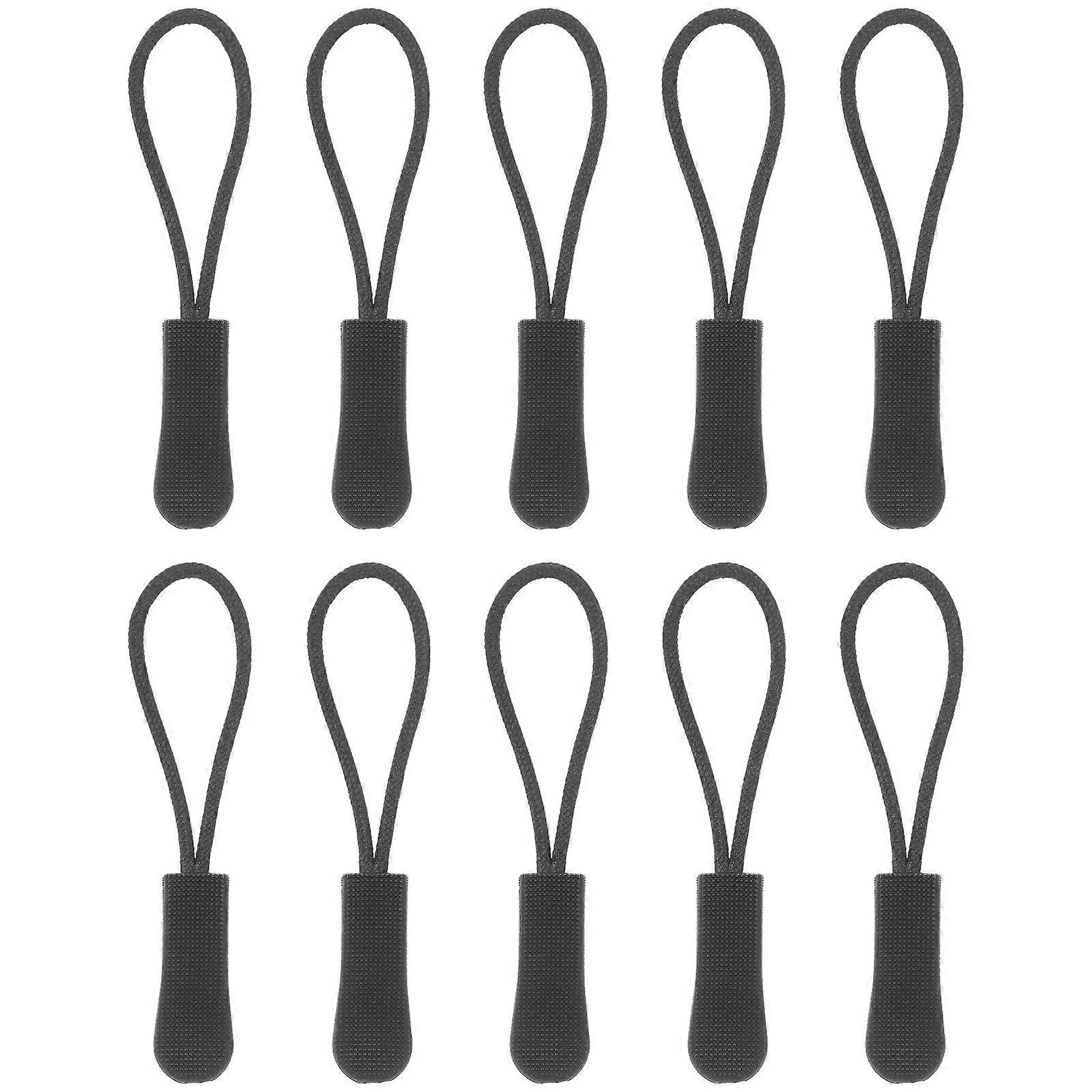 10pcs Zip Tags Cord Pulls Zipper Extension Zip Slider Replacement (Black)