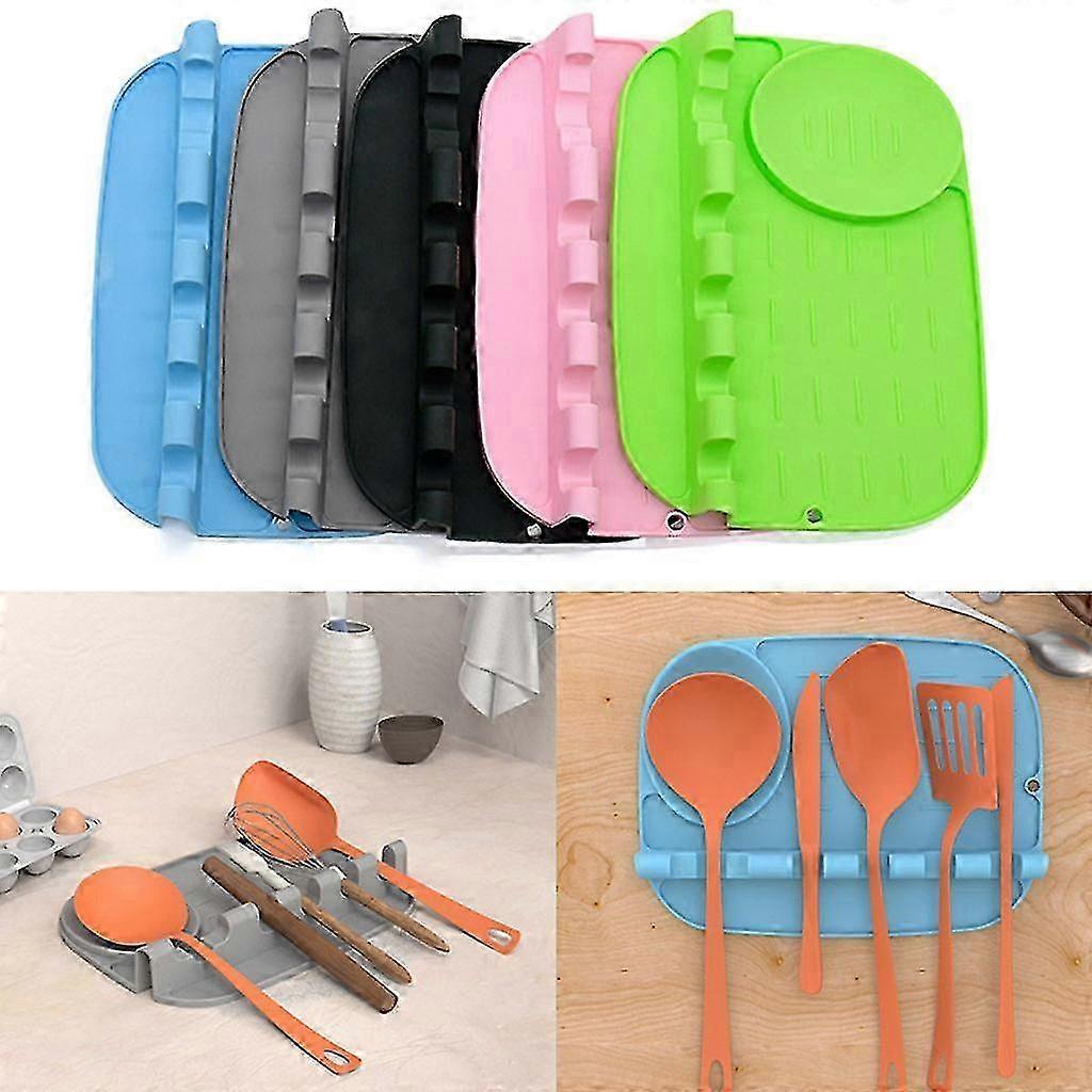 Kitchen Silicone Multi Slots Utensil Rest With Drip Pad Large Heat-...