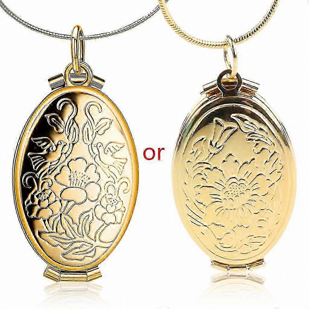 Floral Design Expandable Oval Locket Necklace for Picture Storage