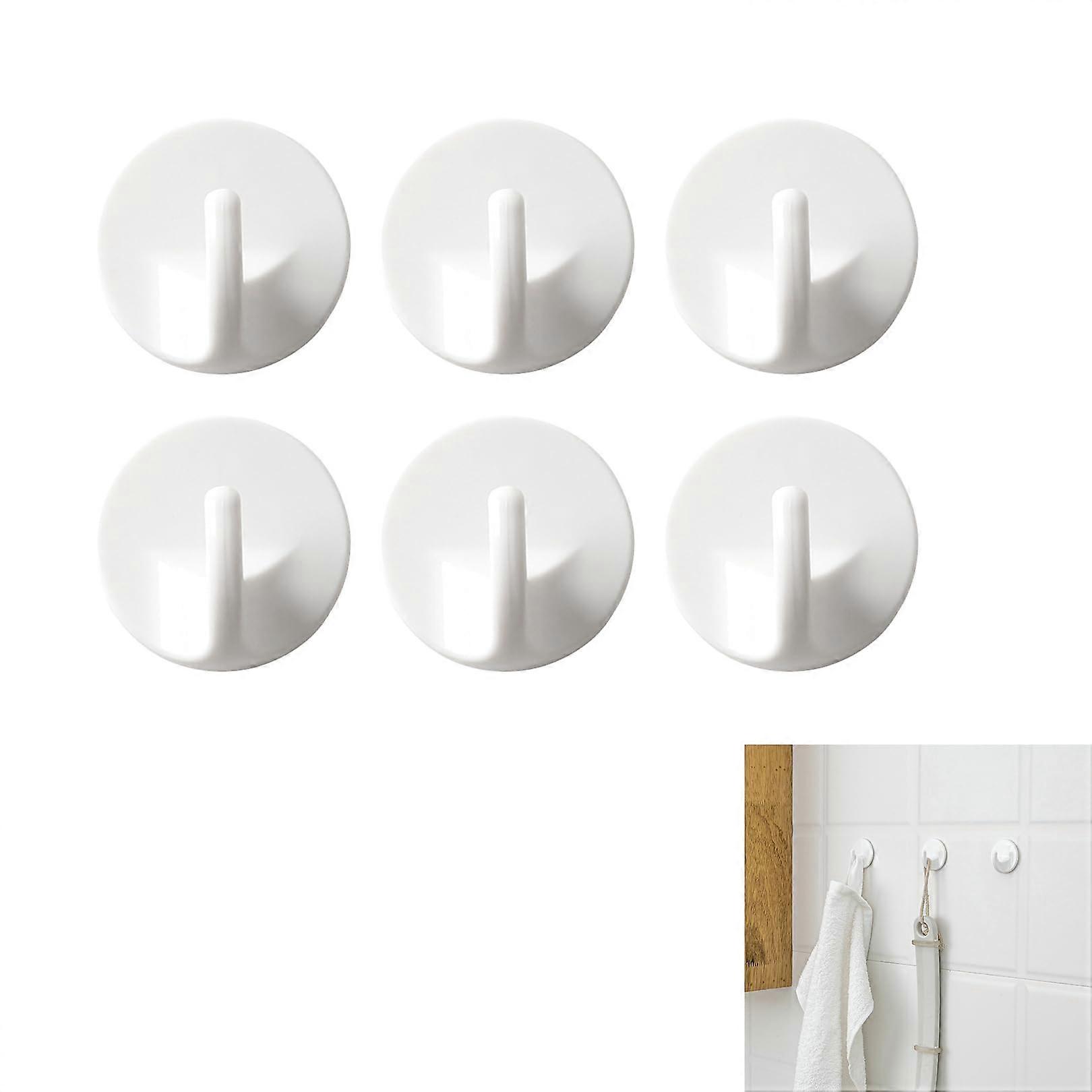 Self Adhesive Plastic Hooks 6 Pack White Removable Wall Hooks, Seamless MultiPurpose Hangers for Bathroom Kitchen