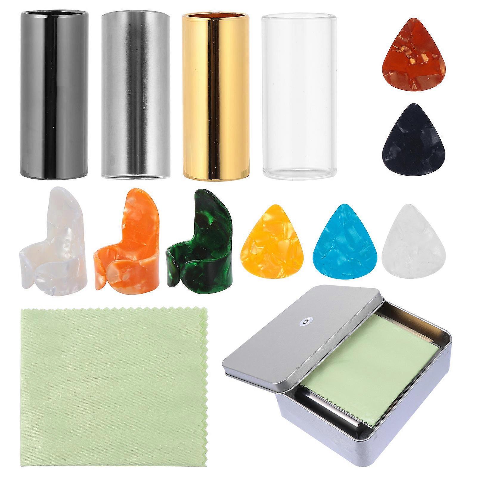 Guitar Slide Picks Set 1 Set With Quality Multi Color Plastic Guitar Picks And Glass Slides