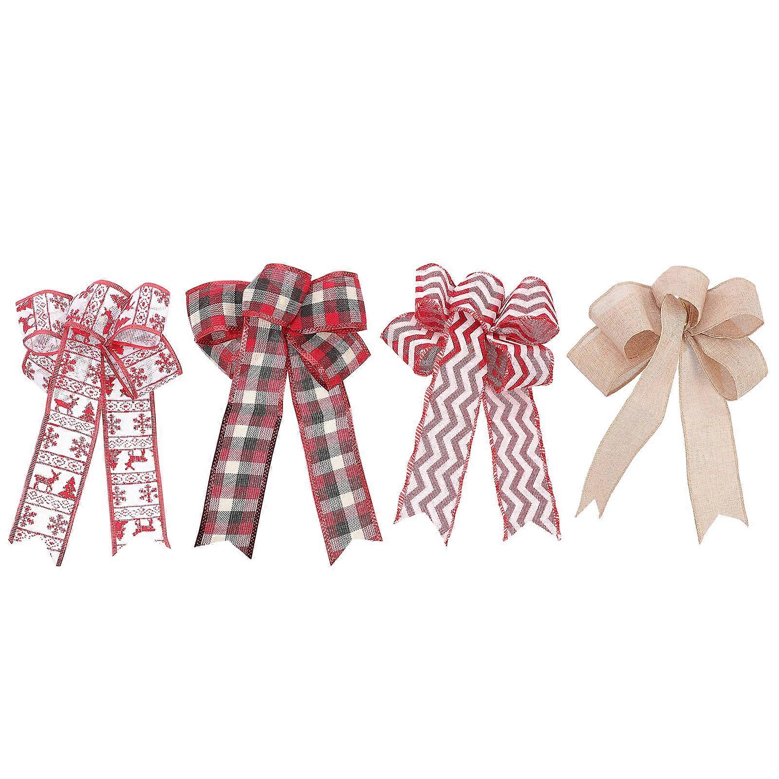 4pcs Christmas Tree Bows, Reusable Holiday Decorative Bows for Garlands, Windows, Stairs, Porches, Fences, Lightweight Ornaments, Festive Xmas