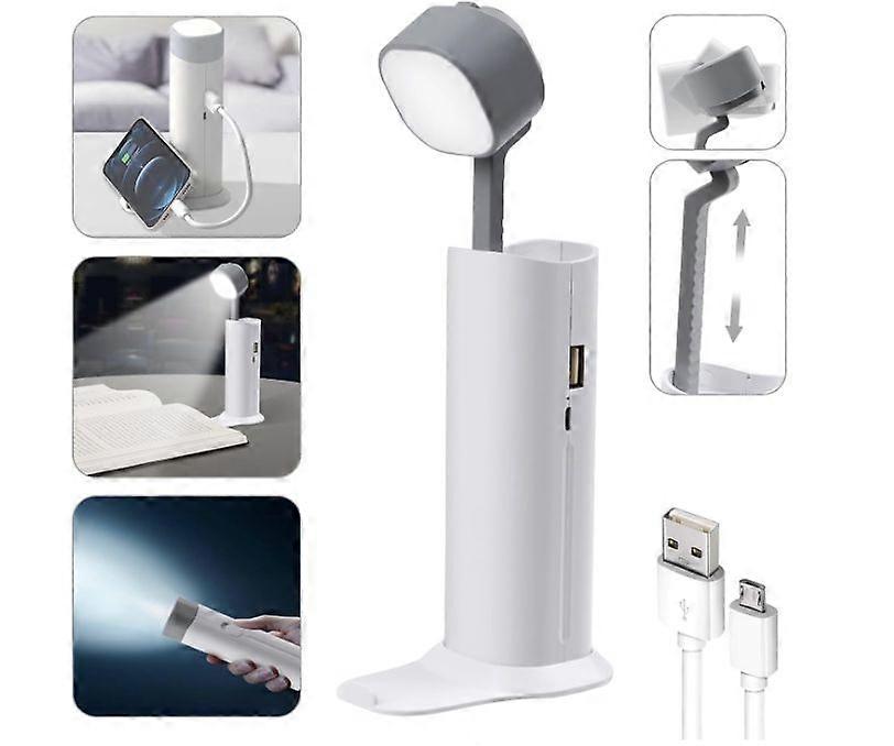 Small Desk Lamp, Mini Table Lamps for Home Office, Portable LED Flashlight/Book Light with USB Charging Port (5000MAH)(White)