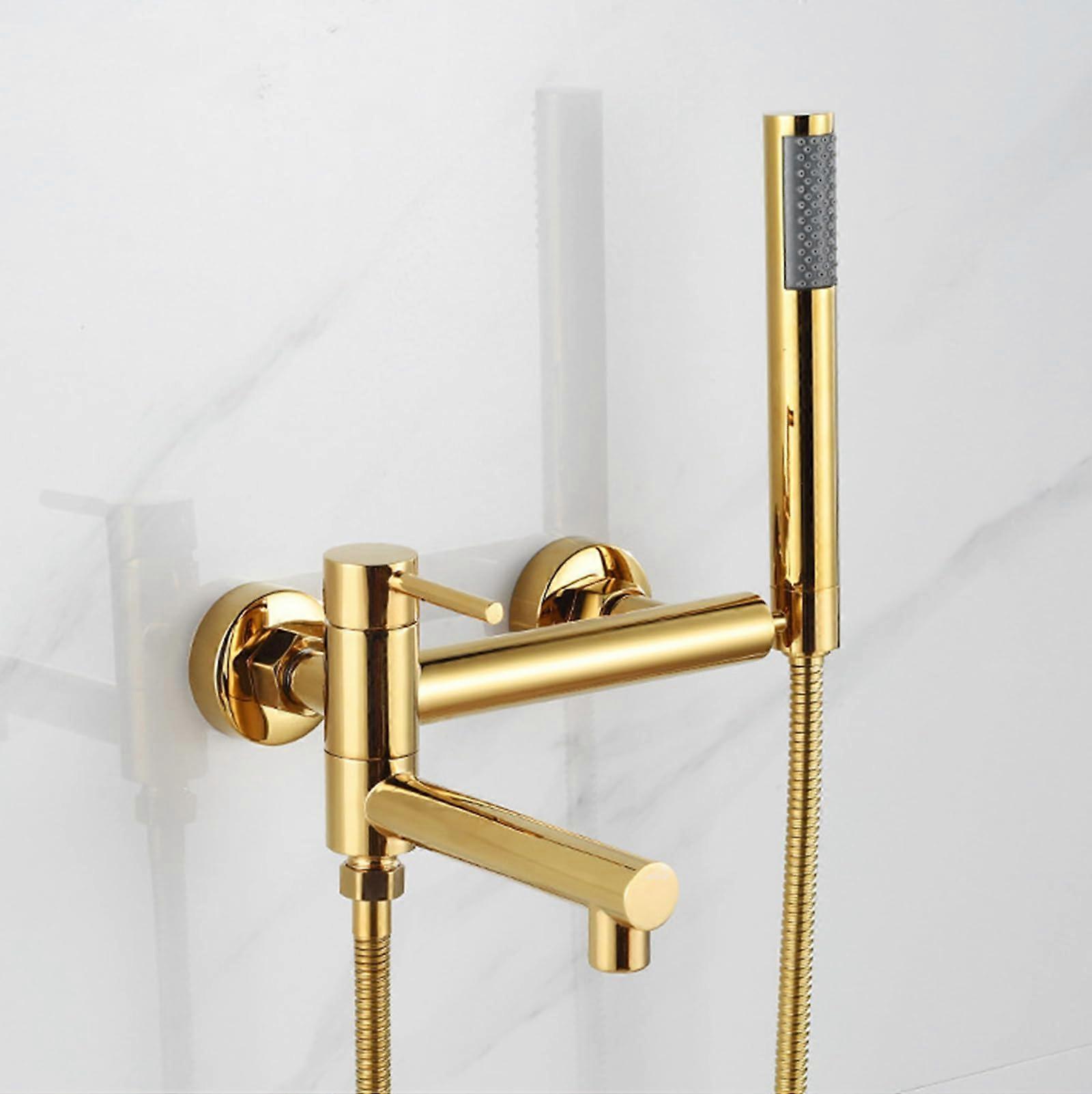 Bath Shower Mixer Tap Wall Mounted Gold Finish 90 Degree Swivel Single Lever With Shower Head And Hose For Bath Taps